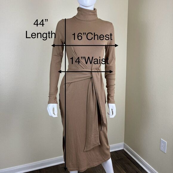 Ralph Lauren Womens Size M Camel Tie Front Turtleneck Sweater Bodycon Midi Dress - Picture 4 of 16
